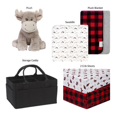My Tiny Moments&reg; 6-Piece Buffalo Check Gift Set in Black. View a larger version of this product image.