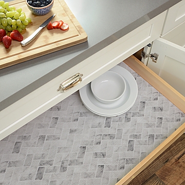 Con-Tact&reg; Marble Chevron Non-Adhesive Shelf Liner in Grey. View a larger version of this product image.