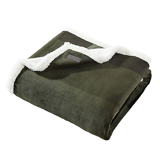 Alternate image 1 for Eddie Bauer® Pine Plaid Ultra Soft Plush Fleece Reversible Throw in Dark Green