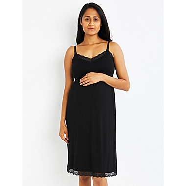 A Pea in the Pod  Large Lace Trim Clipdown Nursing Nightgown in Black. View a larger version of this product image.