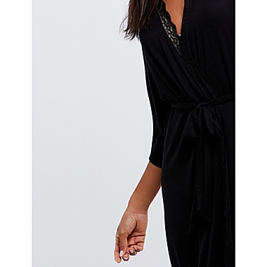 Motherhood Maternity&reg; X-Small/Small Lace Trim Maternity Robe in Black. View a larger version of this product image.
