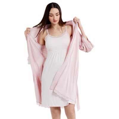 Motherhood Maternity&reg; X-Small Nursing Nightgown and Robe Set in Pink/White Stripe