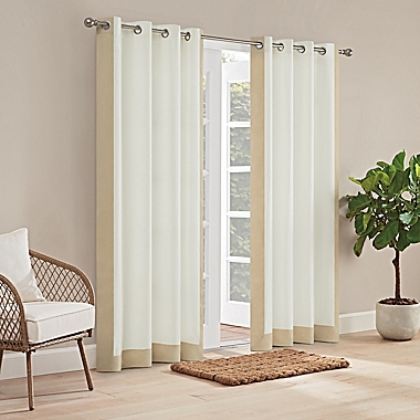 Waverly Hampton Border 95-Inch Grommet Indoor/Outdoor Window Curtain Panel in Linen (Single). View a larger version of this product image.