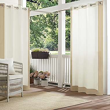 Waverly Hampton Border 95-Inch Grommet Indoor/Outdoor Window Curtain Panel in Linen (Single). View a larger version of this product image.
