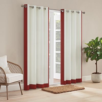 Waverly Hampton Border 108-Inch Grommet Indoor/Outdoor Window Curtain Panel in Red (Single)