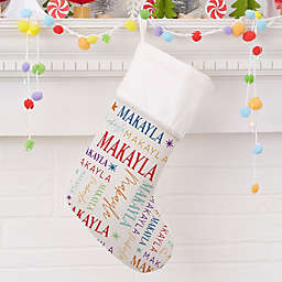 Sugarplum Repeating Name Personalized Christmas Stocking in Ivory