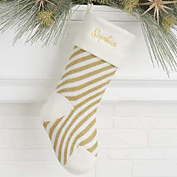 Gold Stripe Candy Cane Personalized Christmas Knit Stocking