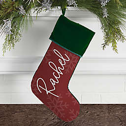 Elegant Snowflake Personalize Christmas Stocking in Green