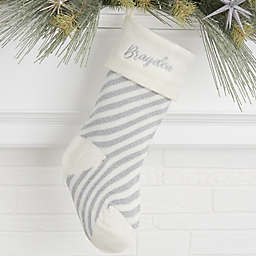 Silver Stripe Candy Cane Personalization Christmas Knit Stocking