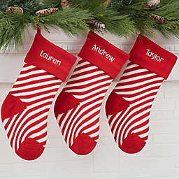 Rred & White Candy Cane Personalized Christmas Knit Stocking