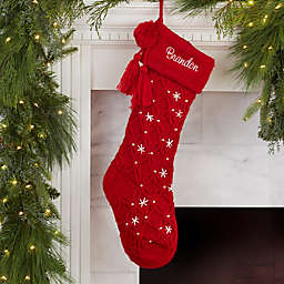 Starburst Pearl Personalized Christmas Knit Stocking in Red
