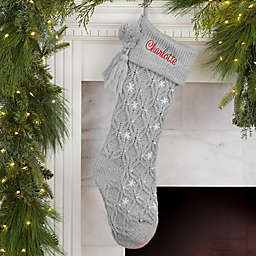 Starburst Pearl Personalized Christmas Knit Stocking in Grey