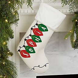 Holiday Lights Personalized Christmas Stocking in Ivory