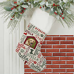 Repeating Pet Name Personalized Christmas Stocking in Ivory