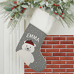 Polar Bear Family Personalized Christmas Stocking in Ivory