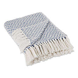 Design Imports India Zig-Zag Throw Blanket in Stonewash Blue