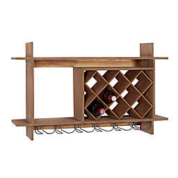 Ridge Road Decor 9-Bottle Wood Wine Shelf in Brown