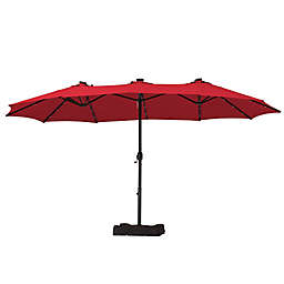 Boyel Living 15-Foot Patio Umbrella with Base and Solar Light in Burgundy