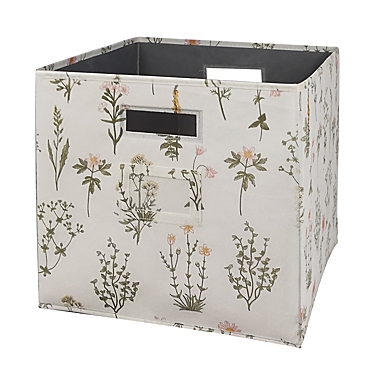 Squared Away&trade; 13-Inch Collapsible Storage Bin w/ Label Holder in Ivory Summer Floral. View a larger version of this product image.