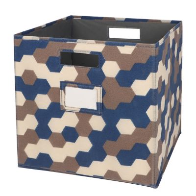 Squared Away™ 13Inch Geometric Print Collapsible Storage Bin in Blue