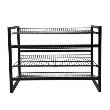 Squared Away&trade; 4-Tier Stackable Metal Shoe Rack in Black. View a larger version of this product image.