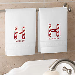 Candy Cane Lane Personalized Christmas Linen Guest Towel Set (Set of 2)