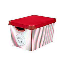 Simplify Christmas Striped Christmas Ornament Storage Bin in Red