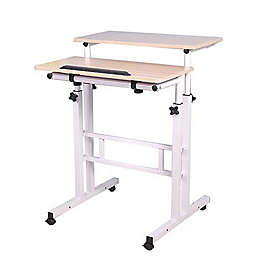 Mind Reader 2-Tier Sit and Stand Desk in White