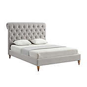Shabby Chic King Linen Upholstered Platform Bed in Grey