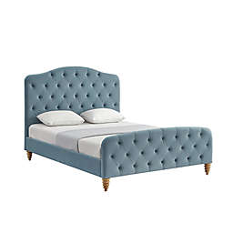 Shabby Chic King Velvet Upholstered Panel Bed in Light Blue