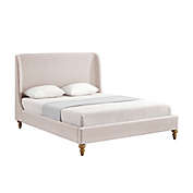 Shabby Chic King Linen Upholstered Platform Bed in Pink