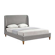Shabby Chic Queen Linen Upholstered Platform Bed in Grey