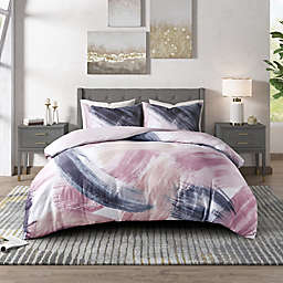 CosmoLiving Andie 3-Piece Cotton Printed Full/Queen Comforter Set in Blush/Navy
