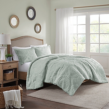 Madison Park&reg; Arya 2-Piece Embroidered Faux Fur Plush Twin Comforter Mini Set in Aqua. View a larger version of this product image.