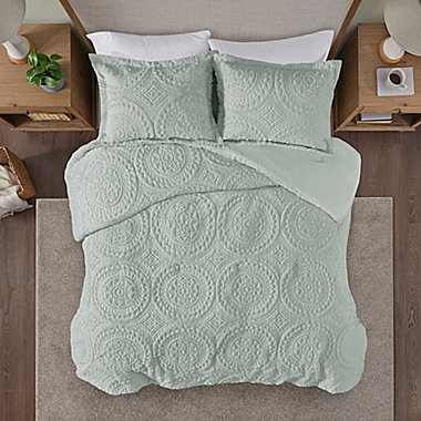 Madison Park&reg; Arya 2-Piece Embroidered Faux Fur Plush Twin Comforter Mini Set in Aqua. View a larger version of this product image.