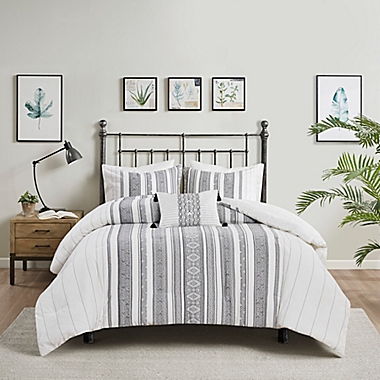 Madison Park&reg; Landry 4-Piece Cotton Jacquard Full/Queen Comforter Set in Gray. View a larger version of this product image.