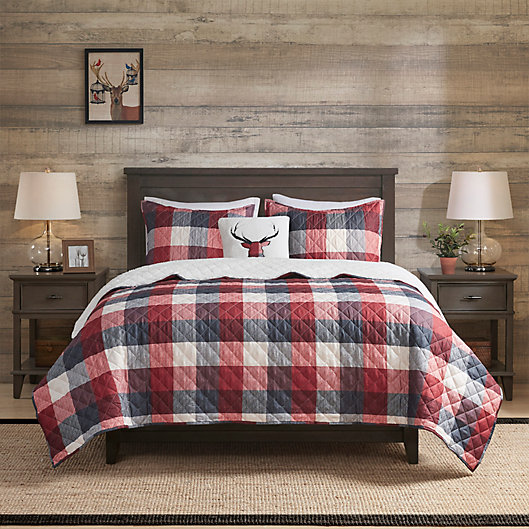 Alternate image 1 for Madison Park Pines Hill 4-Piece Reversible King/California King Coverlet Set in Red