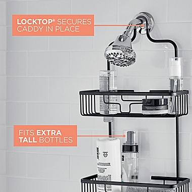 Squared Away&trade; NeverRust&reg; Aluminum Over-The-Shower Caddy in Black. View a larger version of this product image.