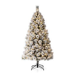 Glitzhome® 6-Foot Flocked Lit Artificial Pencil Christmas Tree w/ Warm White LED Lights