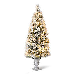 Glitzhome® 5-Foot Flocked Pine Lit Artificial Christmas Porch Tree with White LED Lights