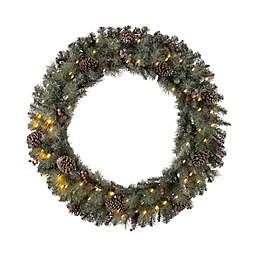 Glitzhome® 42-Inch Glittered Pine Cone Christmas Wreath with LED Lights