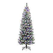 Glitzhome&reg; 7.5-Foot Flocked Pre-Lit Pencil Christmas Tree with White/Color LED Lights