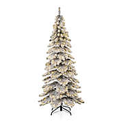 Glitzhome&reg; 7.5-Foot Flocked Spruce Lit Artificial Christmas Tree with White LED Lights