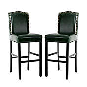 Glitzhome&reg; Faux Leather Upholstered Bar Stools in Hunter Green (Set of 2)