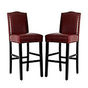 Glitzhome&reg; Faux Leather Upholstered Bar Stools in Red (Set of 2)