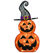 National Tree Company&reg; 19-Inch Lit Pumpkins in Witch&#39;s Hat Halloween Decoration