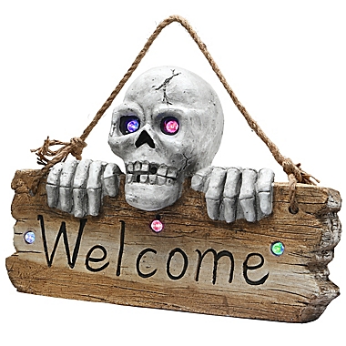 National Tree Company® 20-Inch Skull Hanging Welcome Sign in Brown | Bed  Bath & Beyond