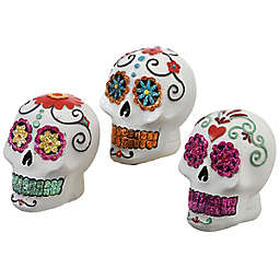 National Tree Company® 3-Inch Day of the Dead Skulls in White (Set of 3)