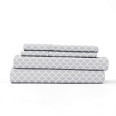 Scallops Microfiber Deep-Pocket King Sheet Set in Light Grey. View a larger version of this product image.