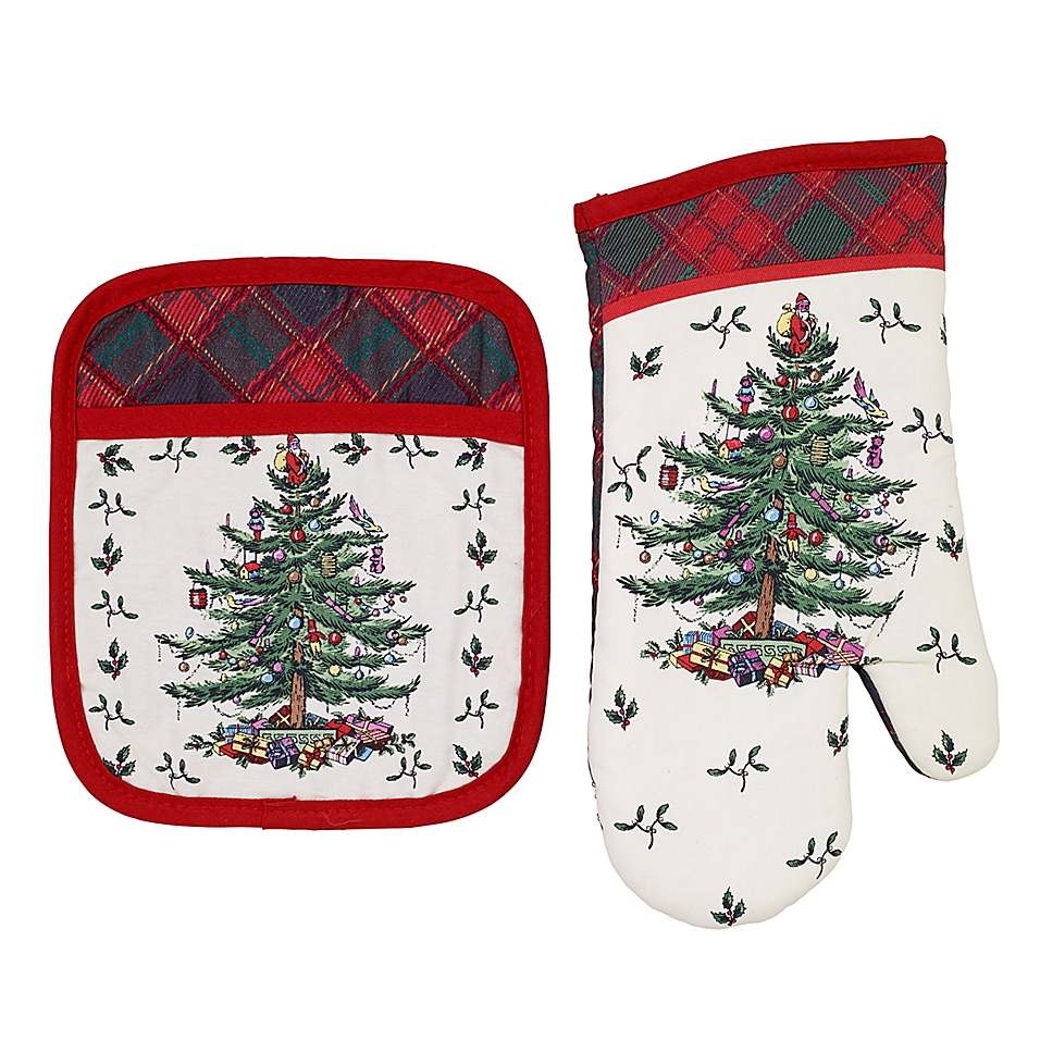 Mud Pie Home Red Tartan Pot Holder and White Kitchen Towel Christmas Set